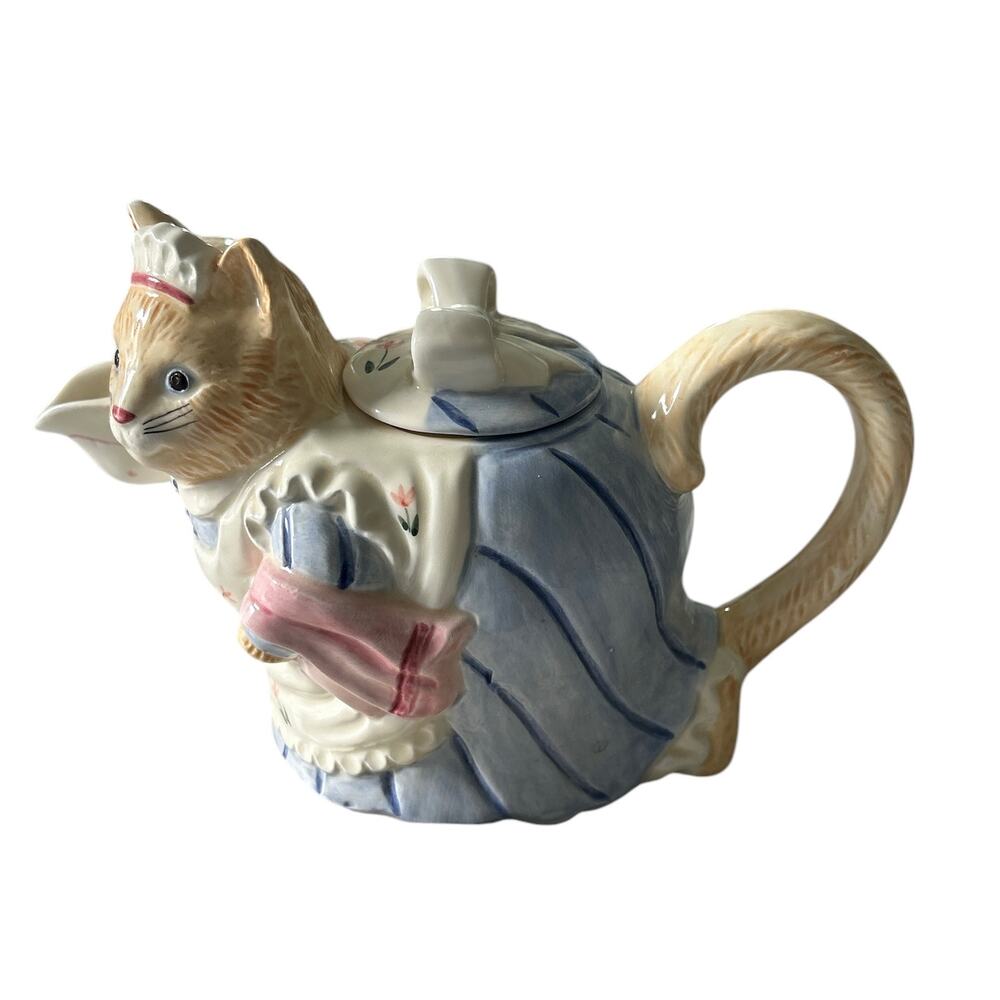 Vintage Takahashi San Francisco Hand Painted Cat Ceramic Teapot With Lid